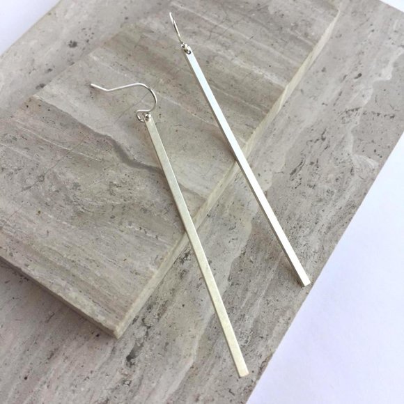 JPeace Designs Jewelry Sterling Silver Long Brass Bar Earrings